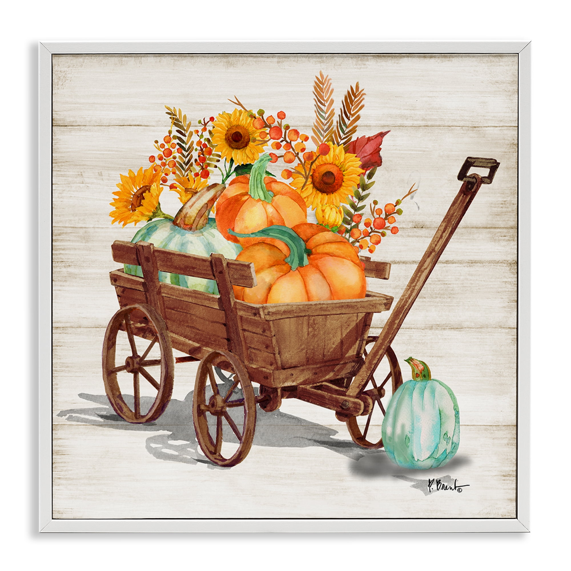 Stupell Industries Farm Harvest Wagon Botanical & Floral Painting White Framed Art Prints Wall Art, 12 x 12