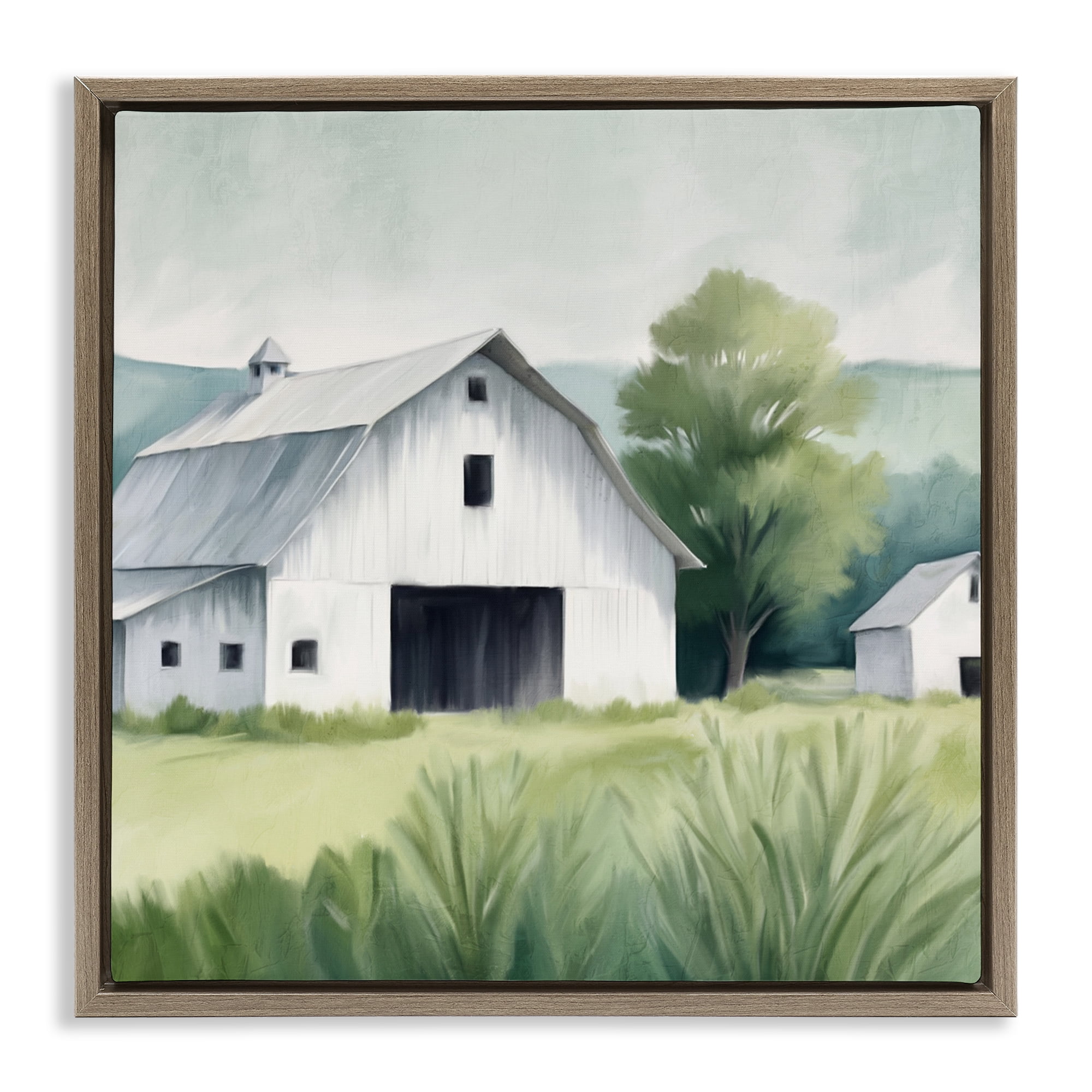 Stupell Industries Farm Home White Barn Brown Framed Floater Canvas Wall Art, design by Kim Allen