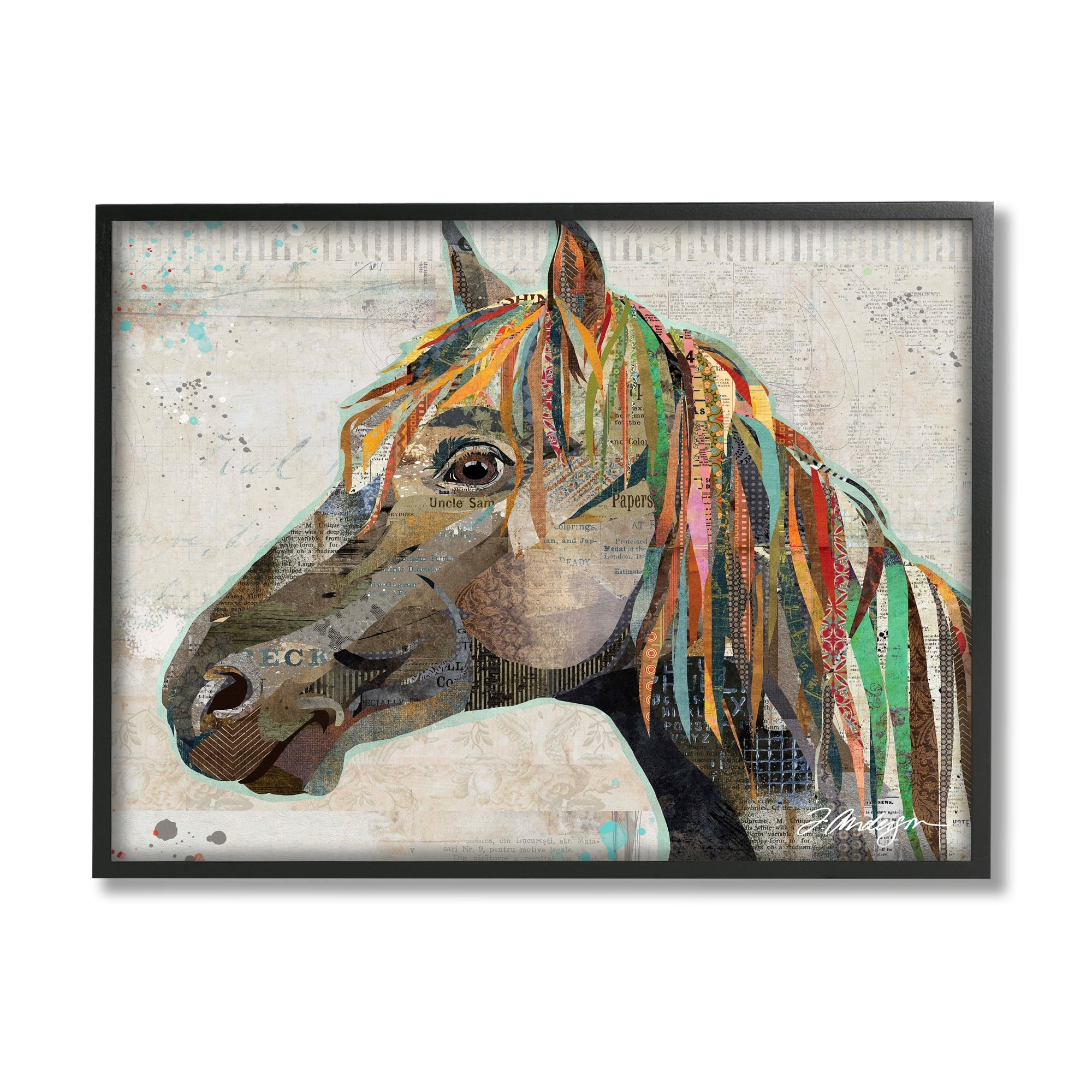 Stupell Industries Farm Horse Animal Portrait Varied Script Words Collage Graphic Art Black Framed Art Print Wall Art, Design by Traci Anderson