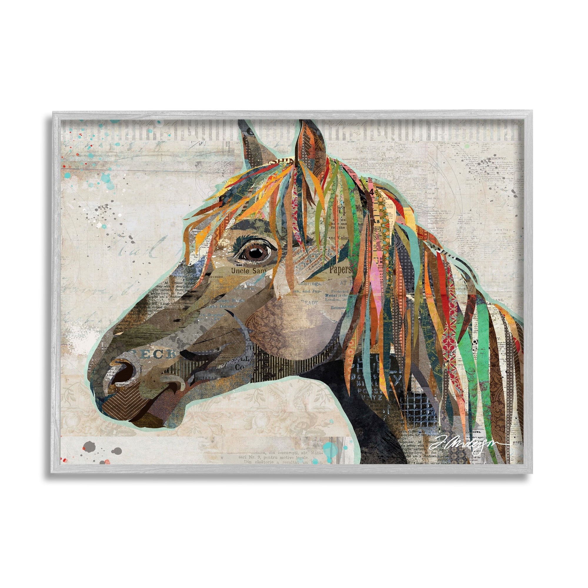 Stupell Industries Farm Horse Animal Portrait Varied Script Words Collage Graphic Art Gray Framed Art Print Wall Art, Design by Traci Anderson