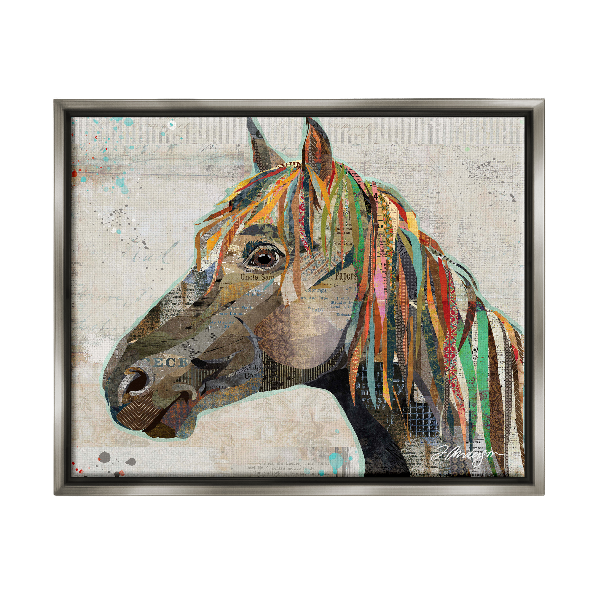 Stupell Industries Farm Horse Animal Portrait Varied Script Words Collage Graphic Art Luster Gray Floating Framed Canvas Print Wall Art, Design by Traci Anderson