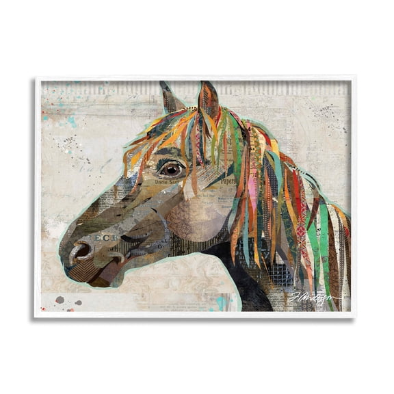 Stupell Industries Farm Horse Animal Portrait Varied Script Words Collage Graphic Art White Framed Art Print Wall Art, Design by Traci Anderson