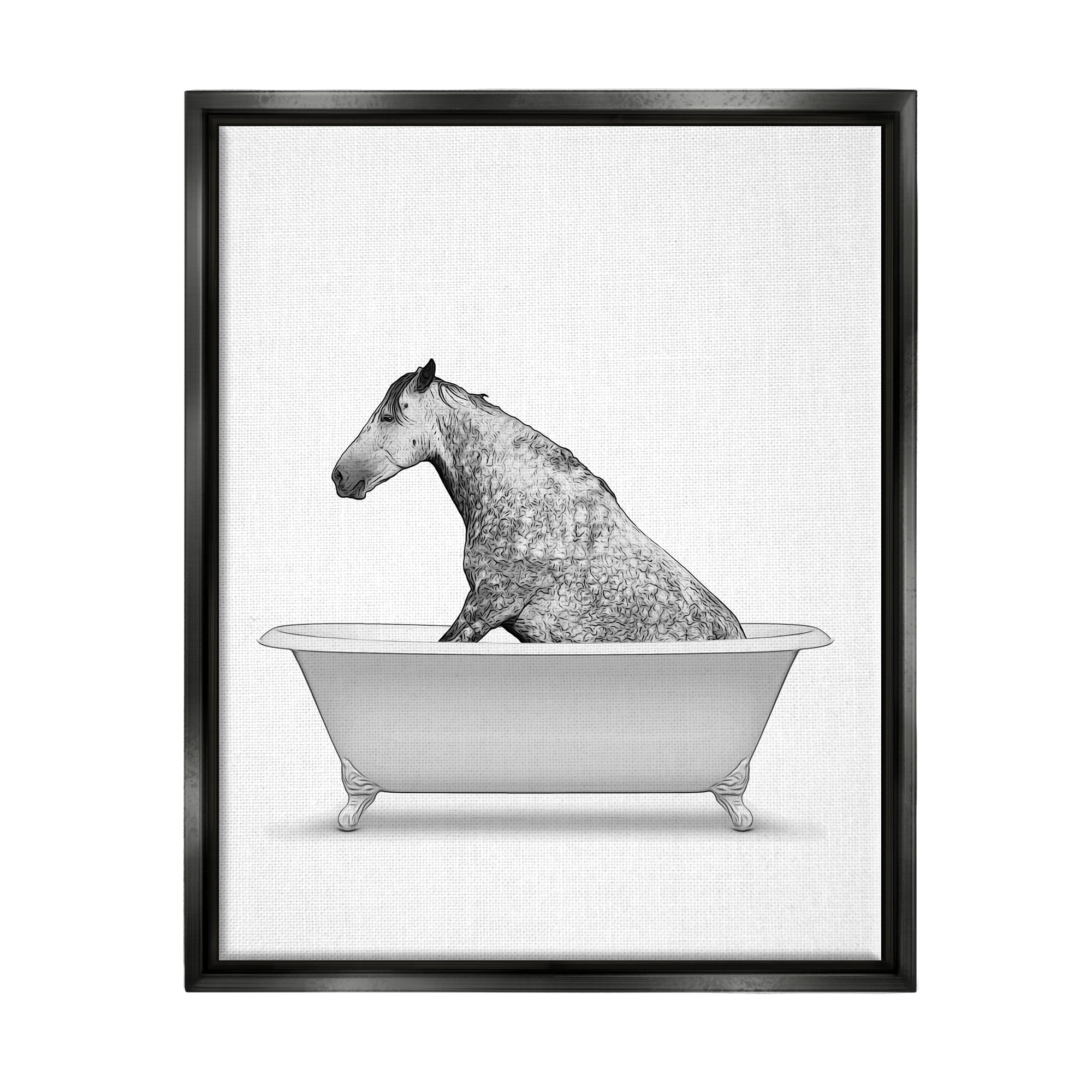 Stupell Industries Farm Horse Bathtub Animal Animals & Insects Painting Black Floater Framed Art Print Wall Art