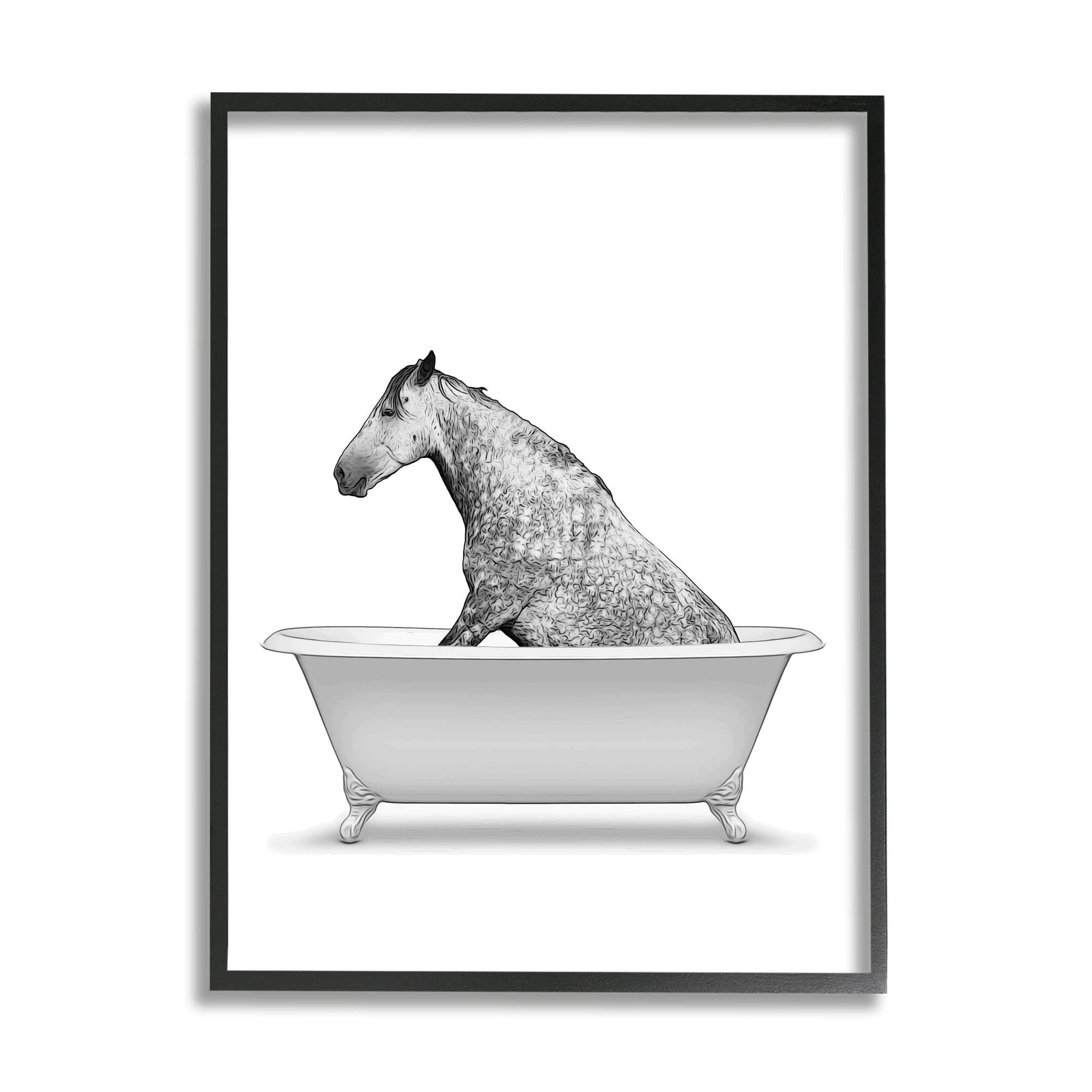 Stupell Industries Farm Horse Bathtub Animal Animals & Insects Painting Black Framed Art Print Wall Art
