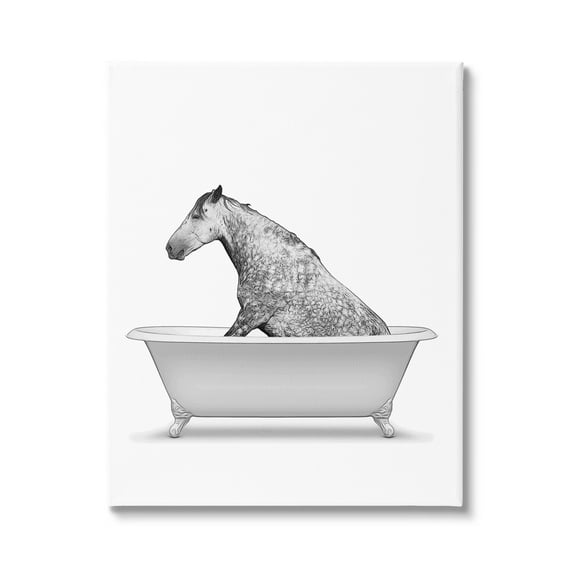 Stupell Industries Farm Horse Bathtub Animal Animals & Insects Painting Gallery Wrapped Canvas Print Wall Art