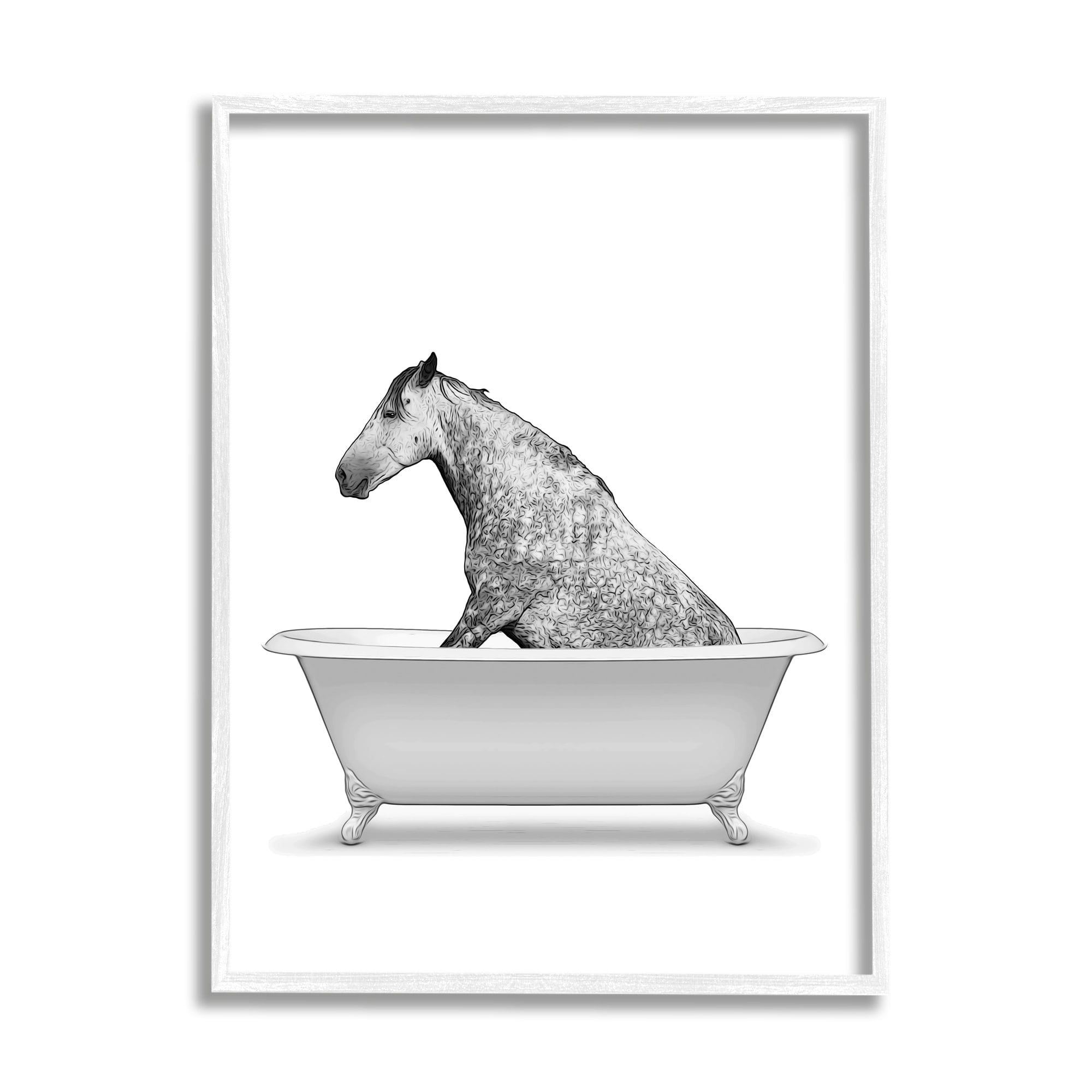 Stupell Industries Farm Horse Bathtub Animal Animals & Insects Painting White Framed Art Print Wall Art