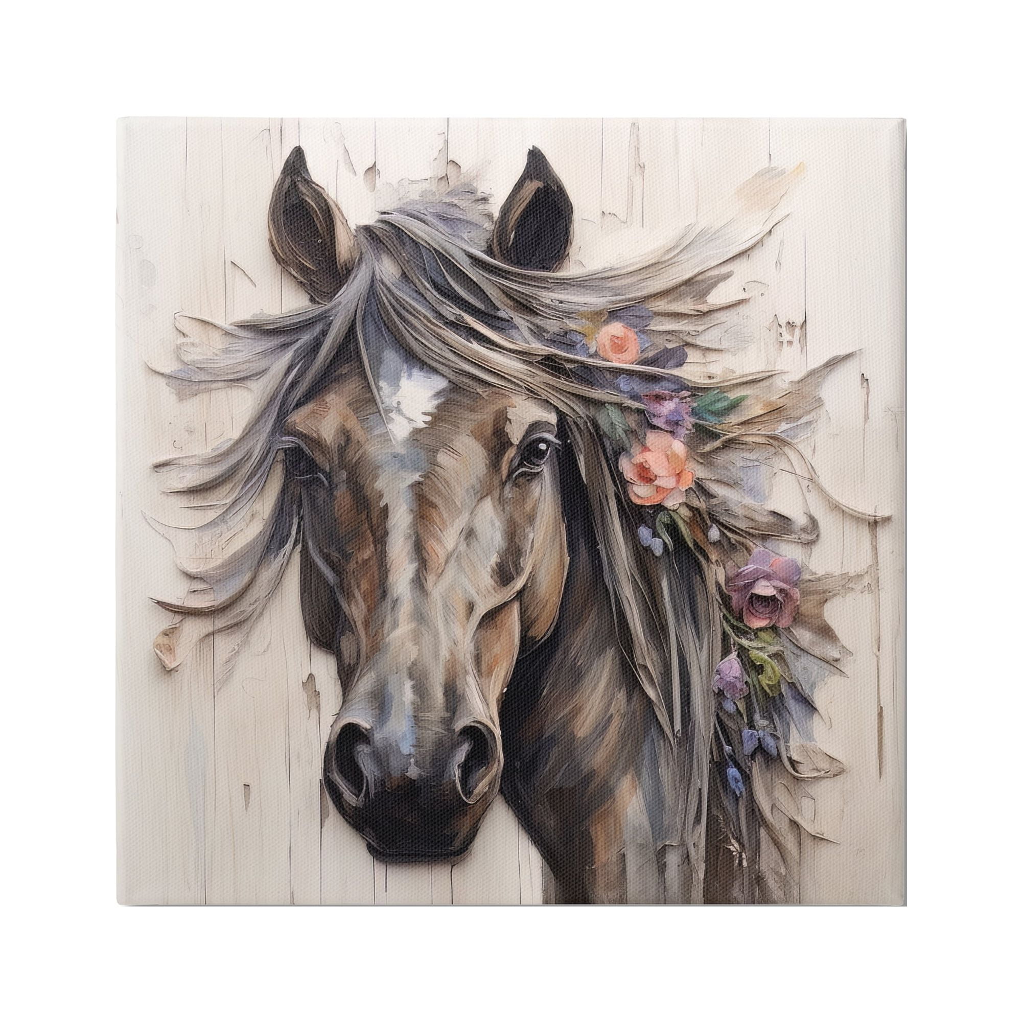 Stupell Industries Farm Horse Floral Mane Animals & Insects Painting Gallery Wrapped Canvas Art Print Wall Art, 36 x 36