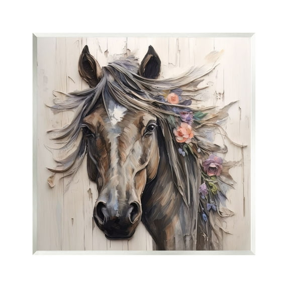 Stupell Industries Farm Horse Floral Mane Animals & Insects Painting Unframed Art Print Wall Art, 12 x 12