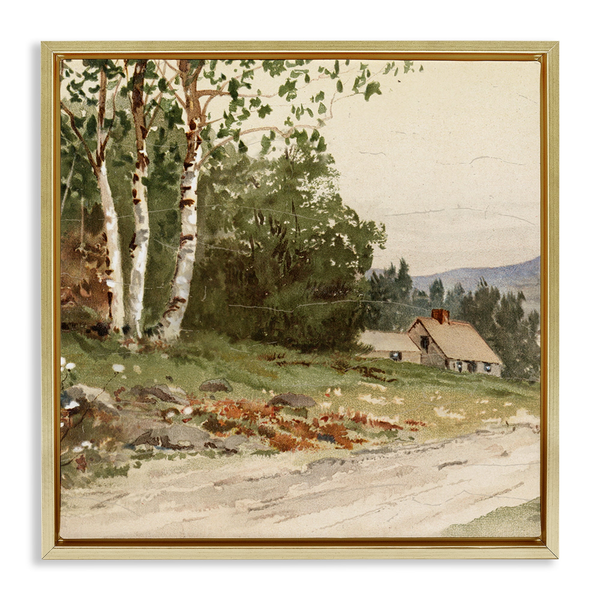 Stupell Industries Farm House Dirt Road Gold Framed Floater Canvas Wall Art, design by Lula Bijoux & co.