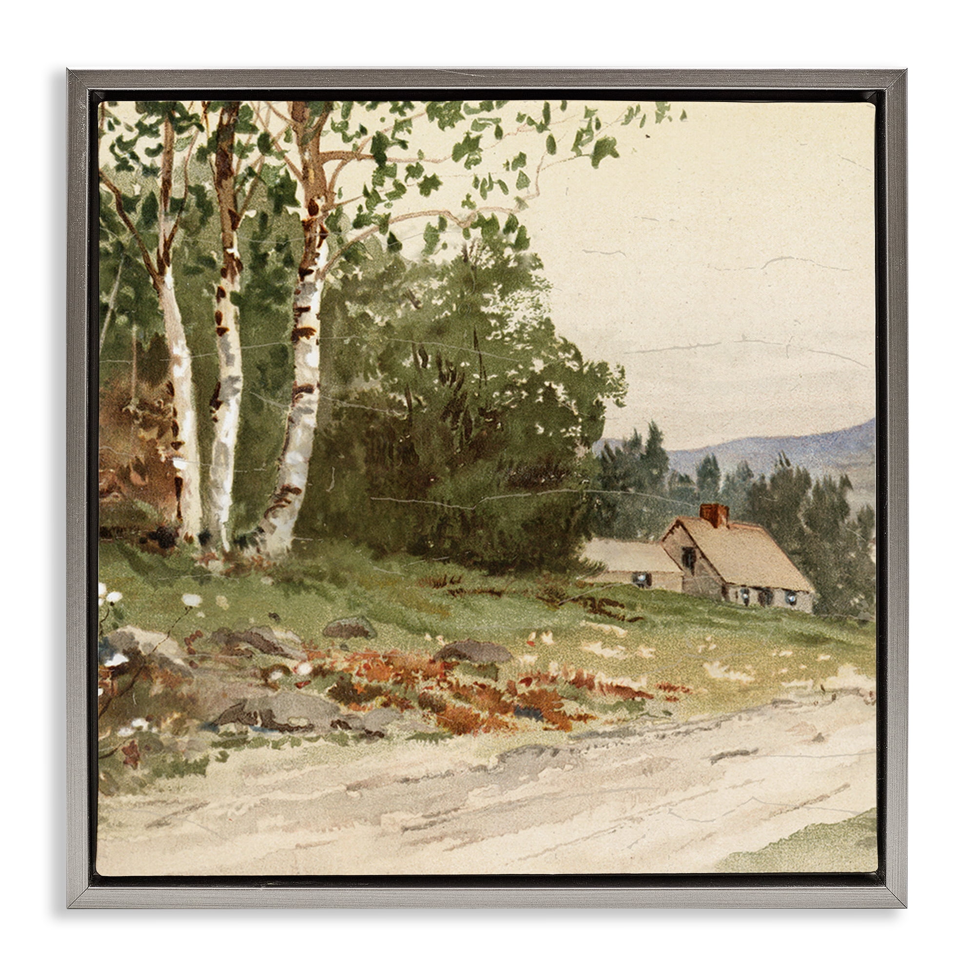 Stupell Industries Farm House Dirt Road Gray Framed Floater Canvas Wall Art, design by Lula Bijoux & co.