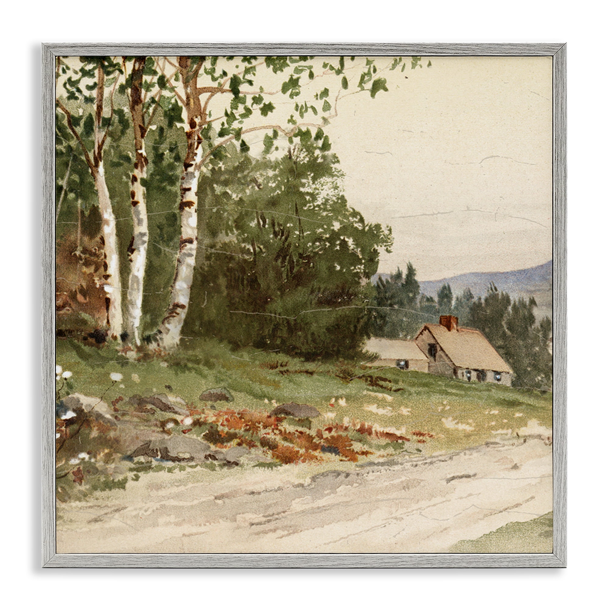 Stupell Industries Farm House Dirt Road Gray Framed Giclee Art, design by Lula Bijoux & co.