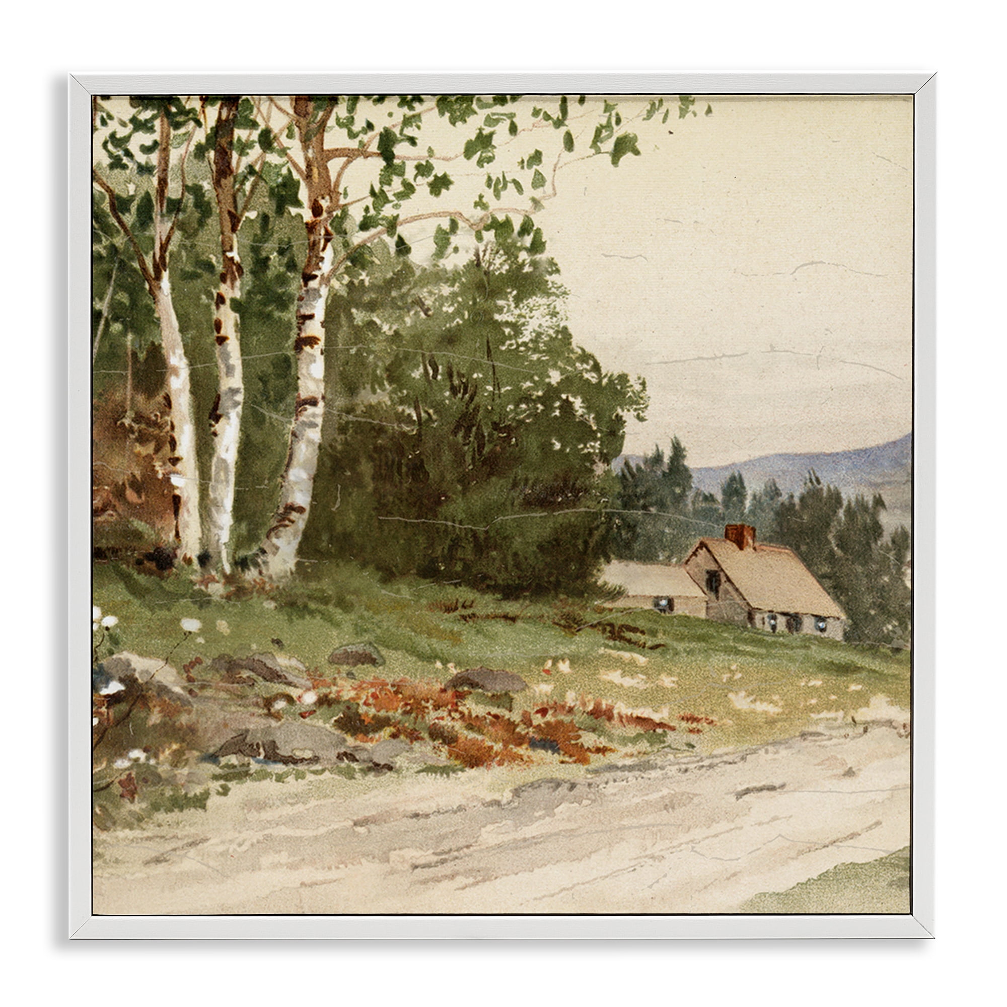 Stupell Industries Farm House Dirt Road White Framed Giclee Art, design by Lula Bijoux & co.