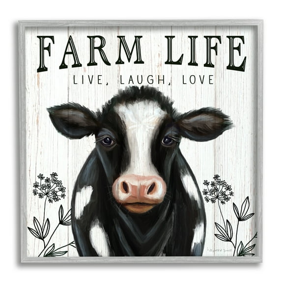 Stupell Industries Farm Life Dairy Cow Sign Wildflower Florals, 24 x 24, Design by Elizabeth Tyndall