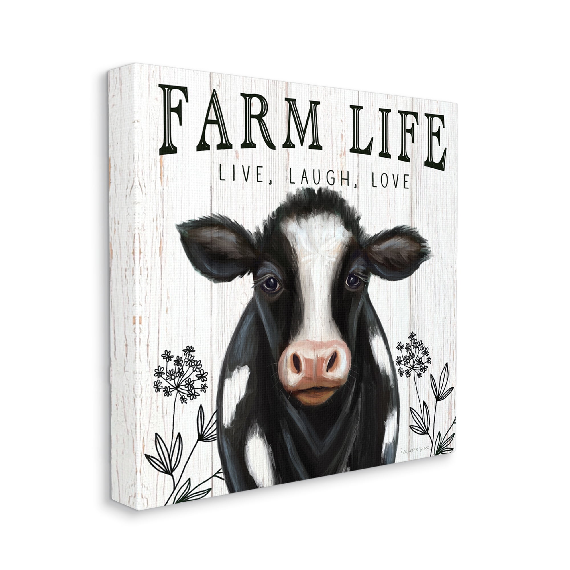 Stupell Industries Farm Life Dairy Cow Sign Wildflower Florals Animals & Insects Painting Gallery Wrapped Canvas Print Wall Art, 36 x 36
