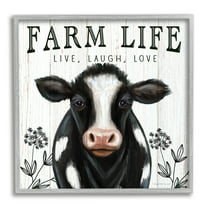Stupell Industries Farm Life Dairy Cow Sign Wildflower Florals Animals & Insects Painting Gray Framed Art Print Wall Art, 12 x 12