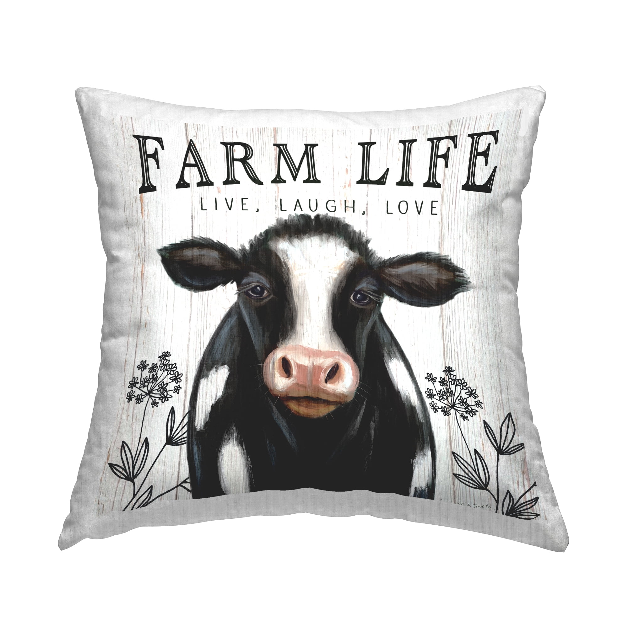 Stupell Industries Farm Life Dairy Cow Sign Wildflower Florals Farmhouse Off-White,18 x 7 x 18 Decorative Pillows