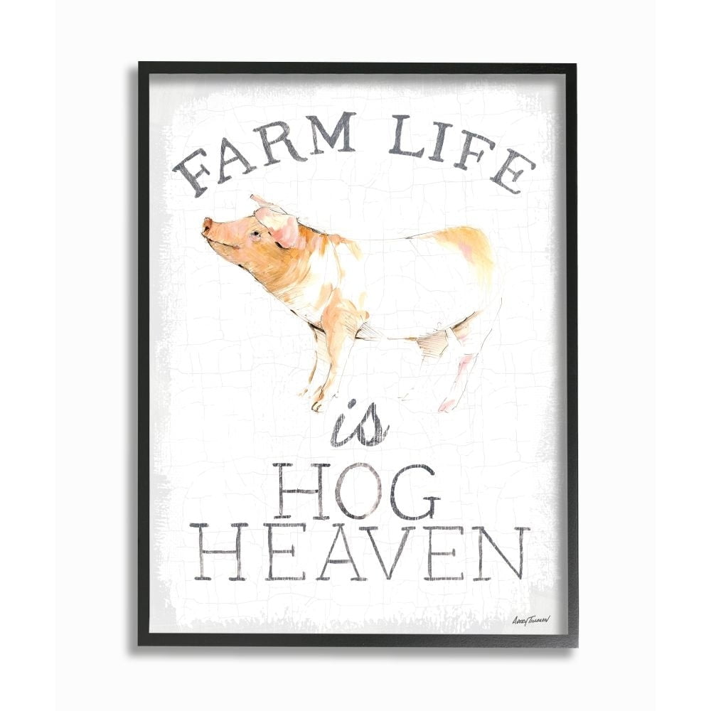 Stupell Industries Farm Life is Hog Heaven Phrase Farm Animal Pig Framed Wall Art Design by Avery Tillmon, 16" x 20", Gray Framed