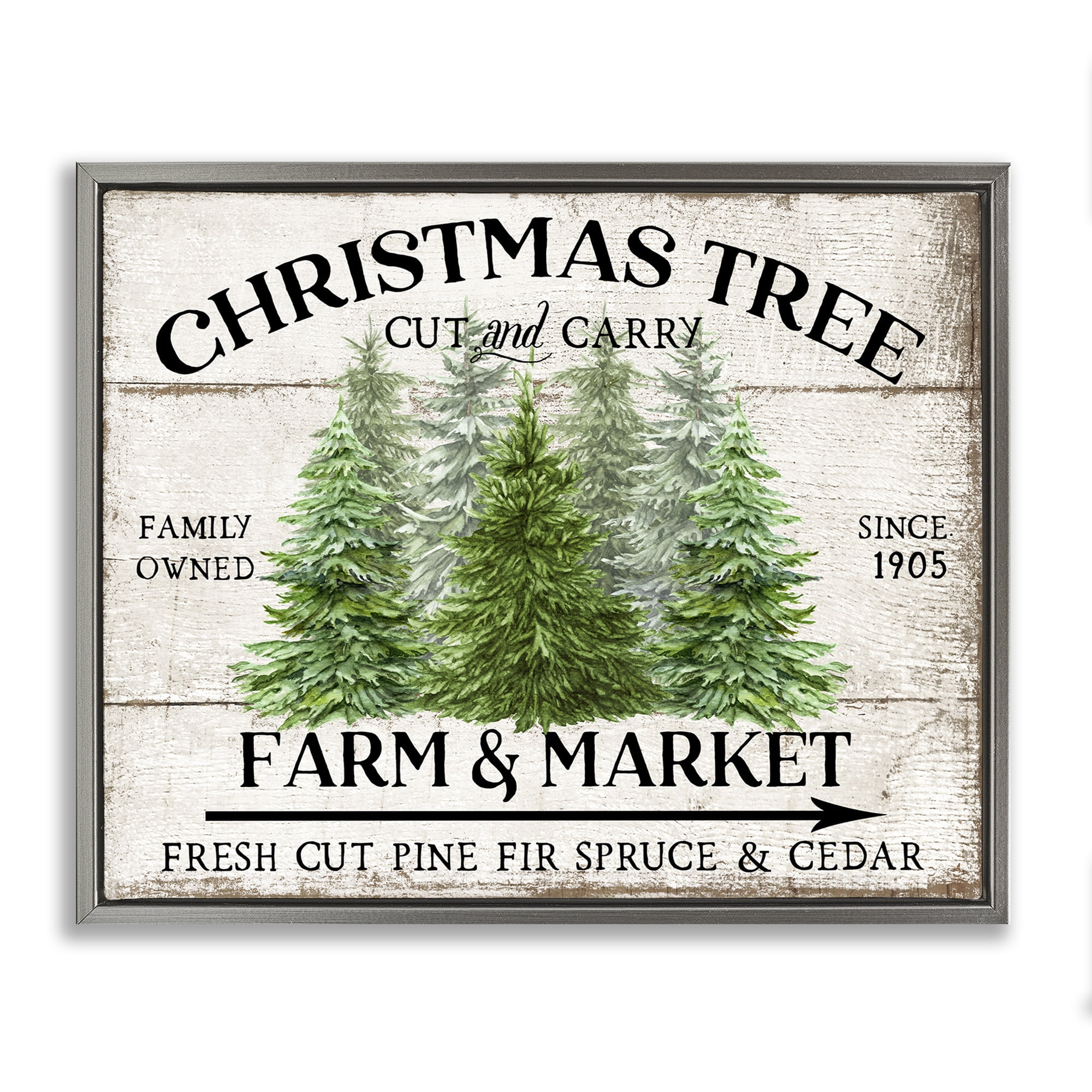 Stupell Industries Farm & Market Christmas Holiday Painting Gray Floater Framed Canvas Art Prints Wall Art, 31 x 25