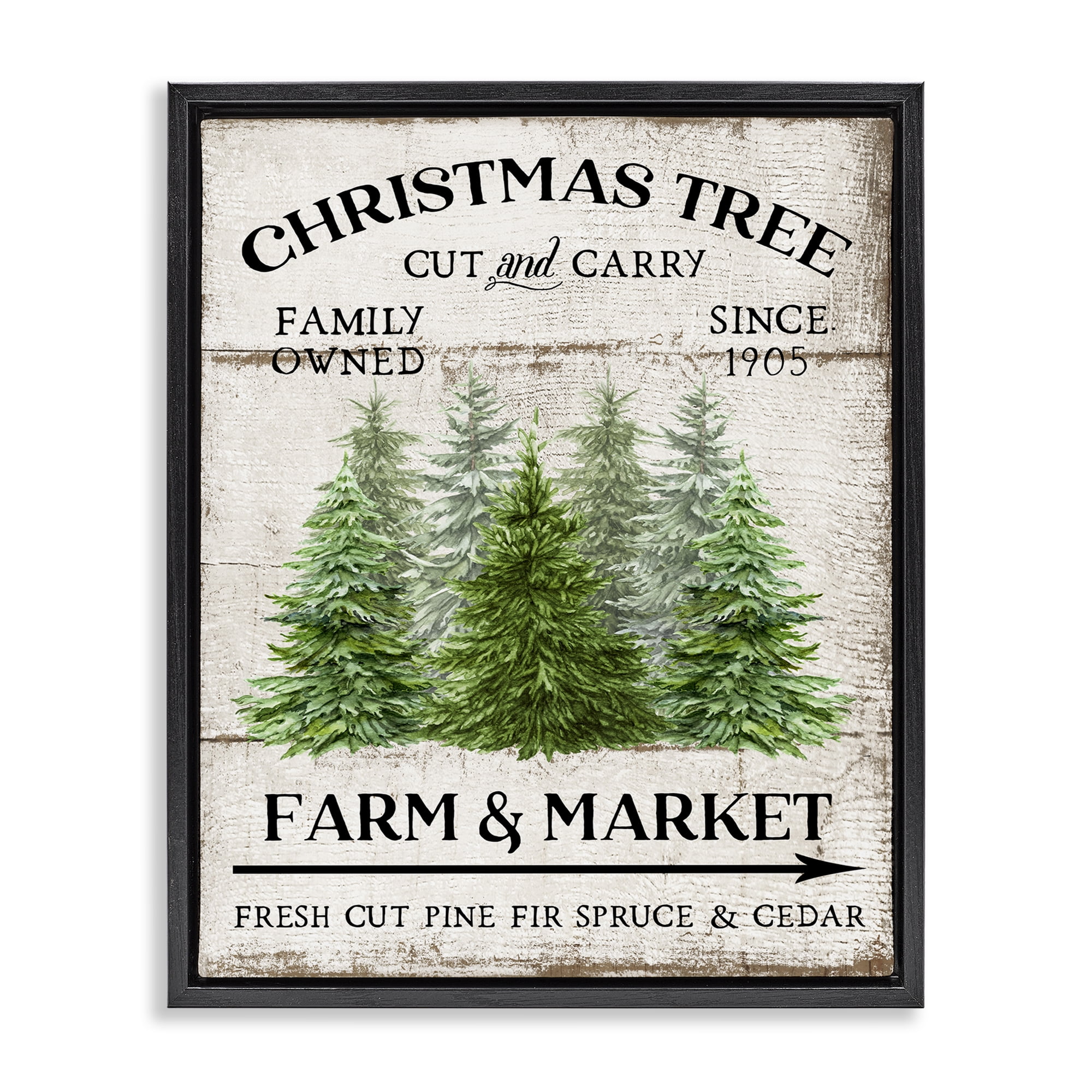 Stupell Industries Farm Market Christmas Trees Holiday Painting Black Floater Framed Canvas Art Prints Wall Art, 25 x 31