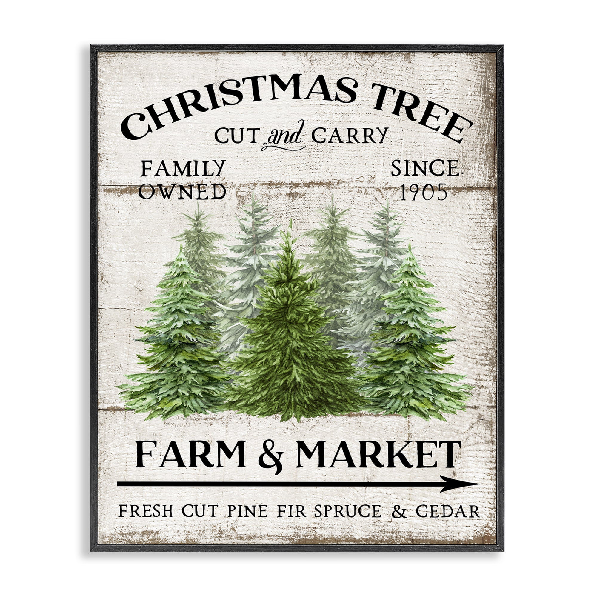 Stupell Industries Farm Market Christmas Trees Holiday Painting Black Framed Art Prints Wall Art, 16 x 20