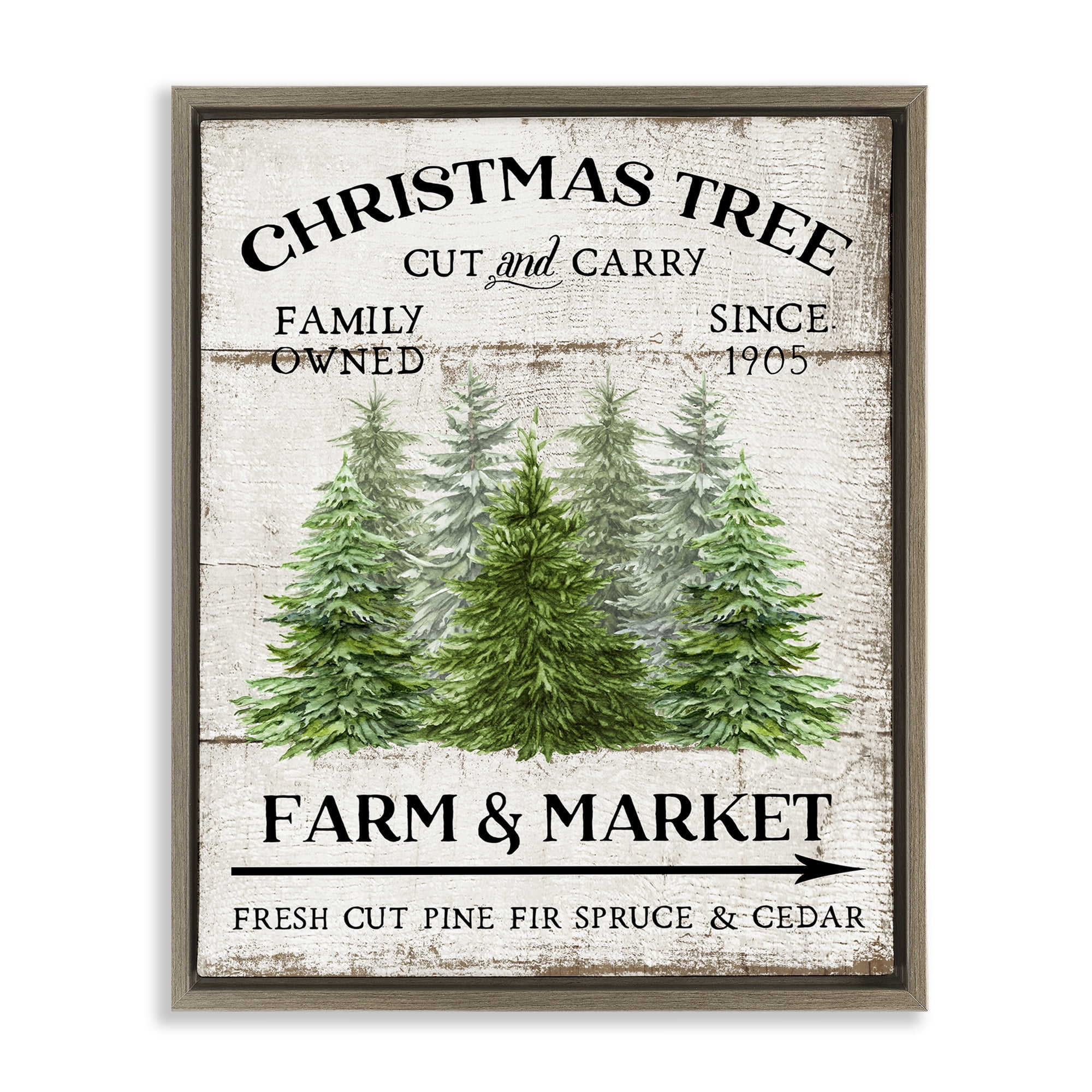 Stupell Industries Farm Market Christmas Trees Holiday Painting Brown Floater Framed Canvas Art Prints Wall Art, 17 x 21