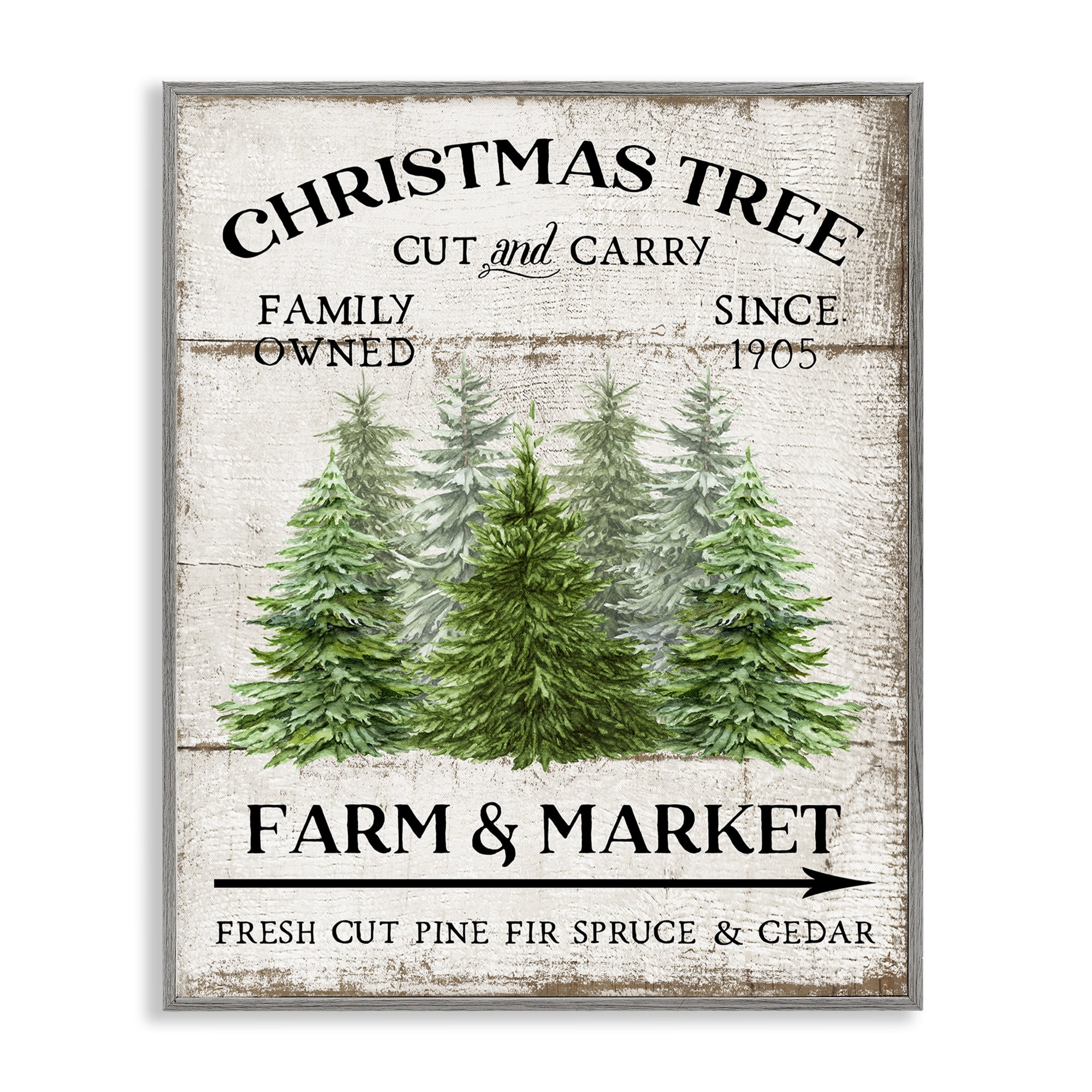 Stupell Industries Farm Market Christmas Trees Holiday Painting Gray Framed Art Prints Wall Art, 24 x 30