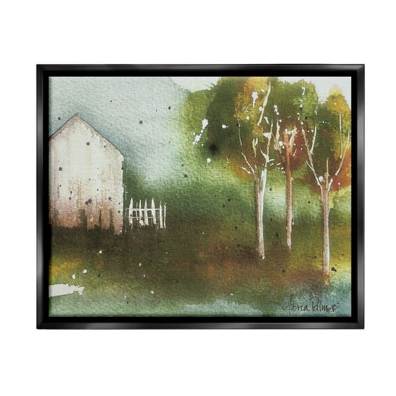 Stupell Industries Farm Nature Watercolor Landscape Painting Black Floater Framed Canvas Art Print Wall Art, 21 x 17