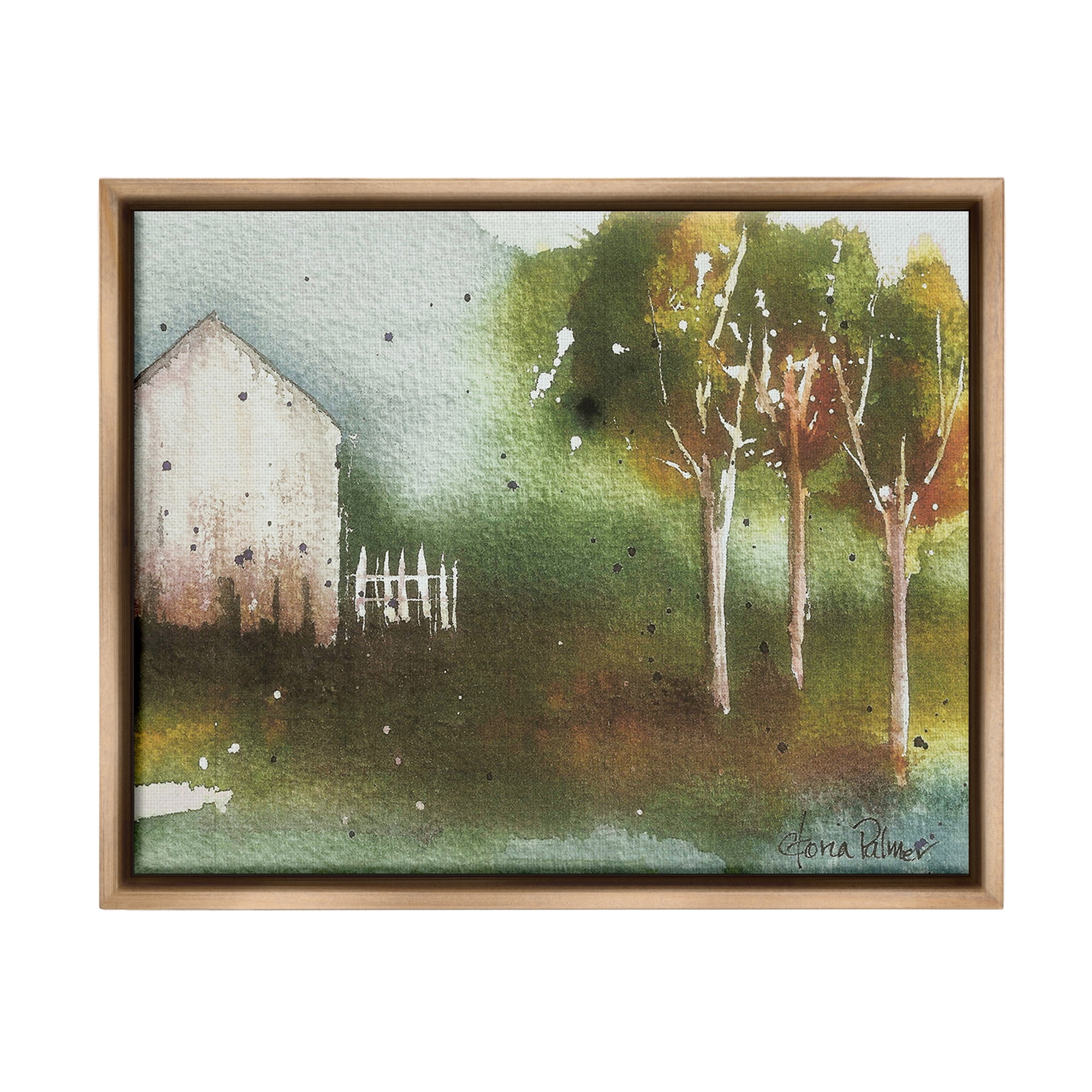 Stupell Industries Farm Nature Watercolor Landscape Painting Brown Floater Framed Canvas Art Print Wall Art, 31 x 25