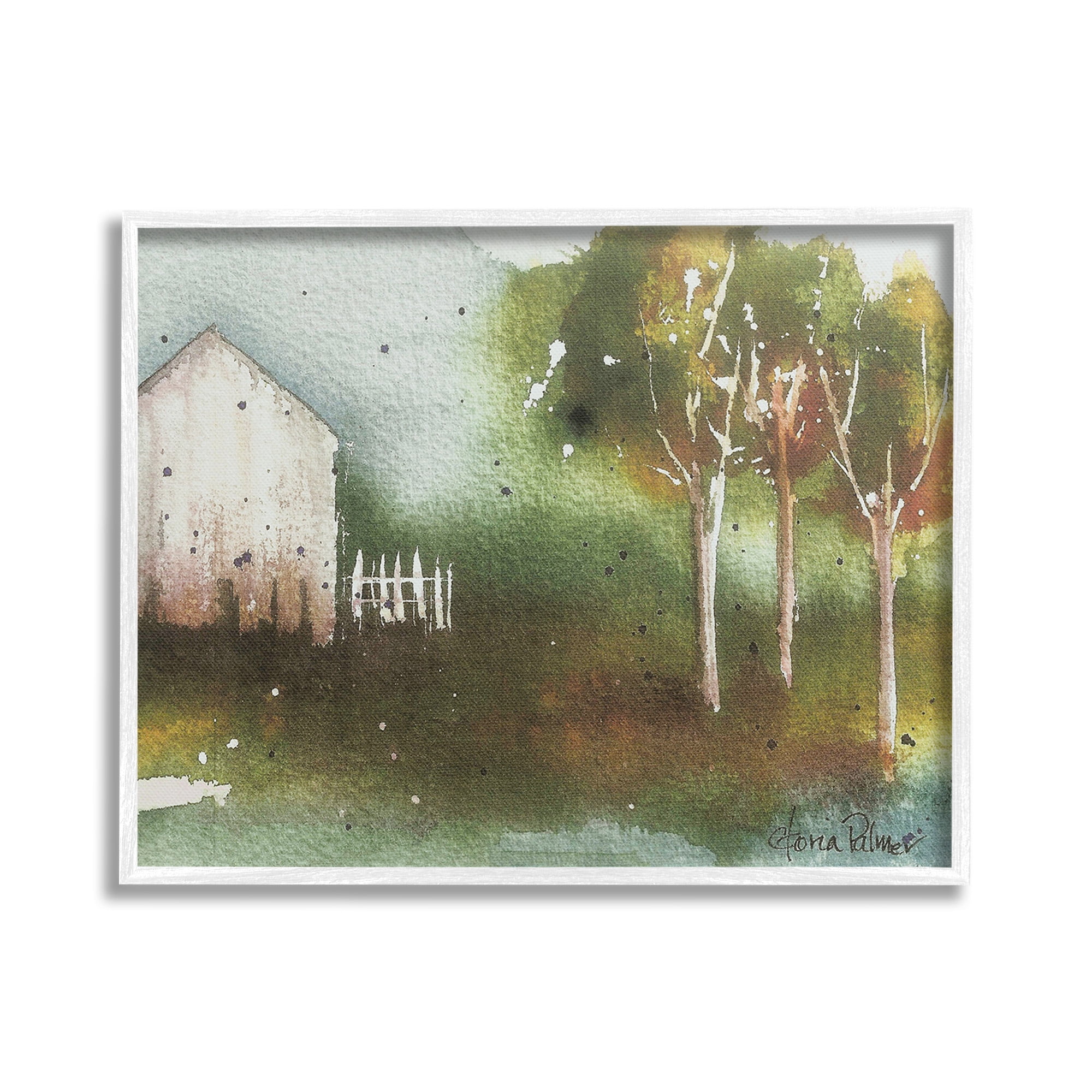 Stupell Industries Farm Nature Watercolor Landscape Painting White Framed Art Print Wall Art, 30 x 24