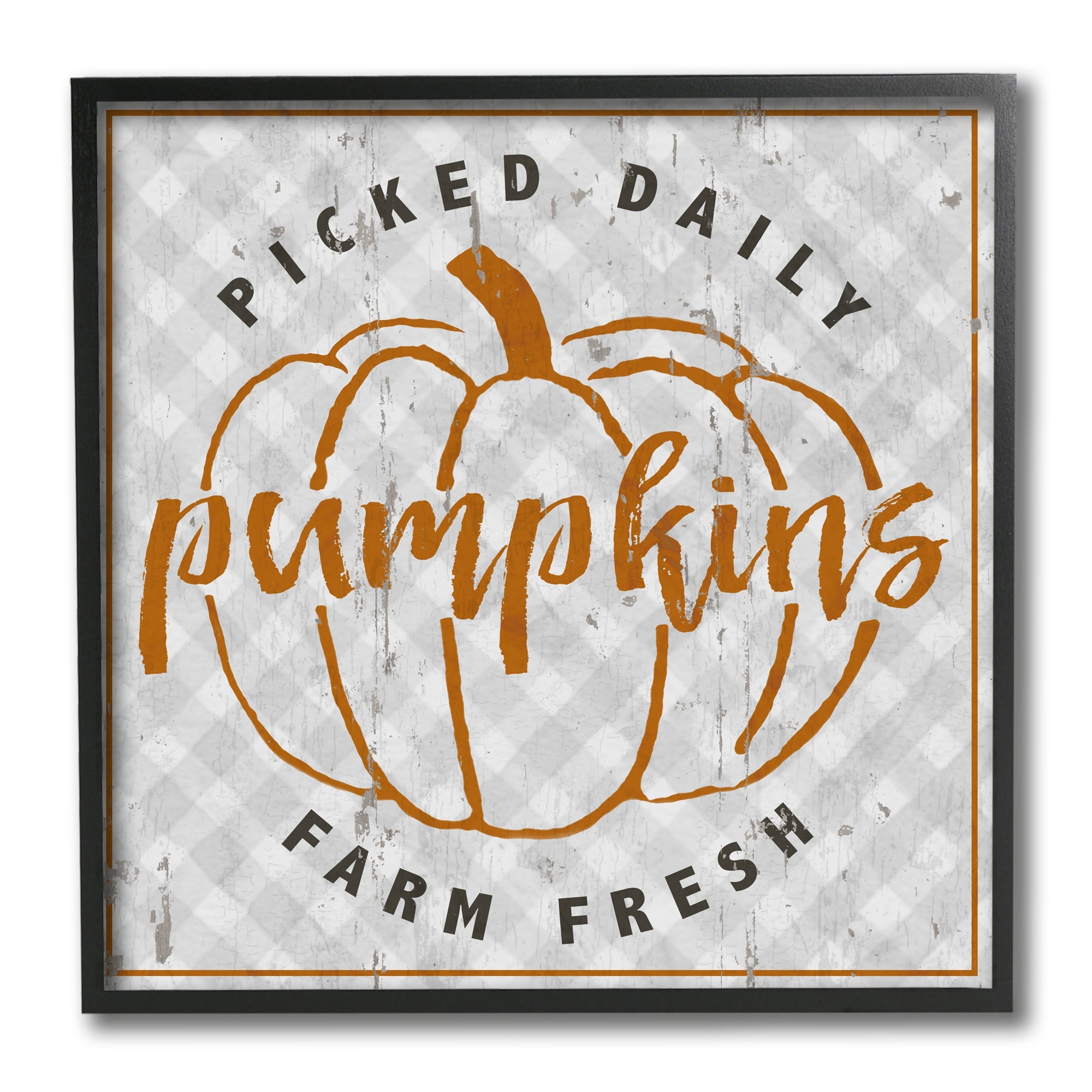 Stupell Industries Farm Picked Pumpkins Charming Autumn Plaid Food & Beverage Painting Black Framed Art Print Wall Art, 12 x 12