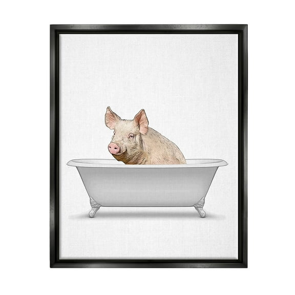 Stupell Industries Farm Pig Bath Tub Bathroom Animals & Insects Painting Black Floater Framed Art Print Wall Art