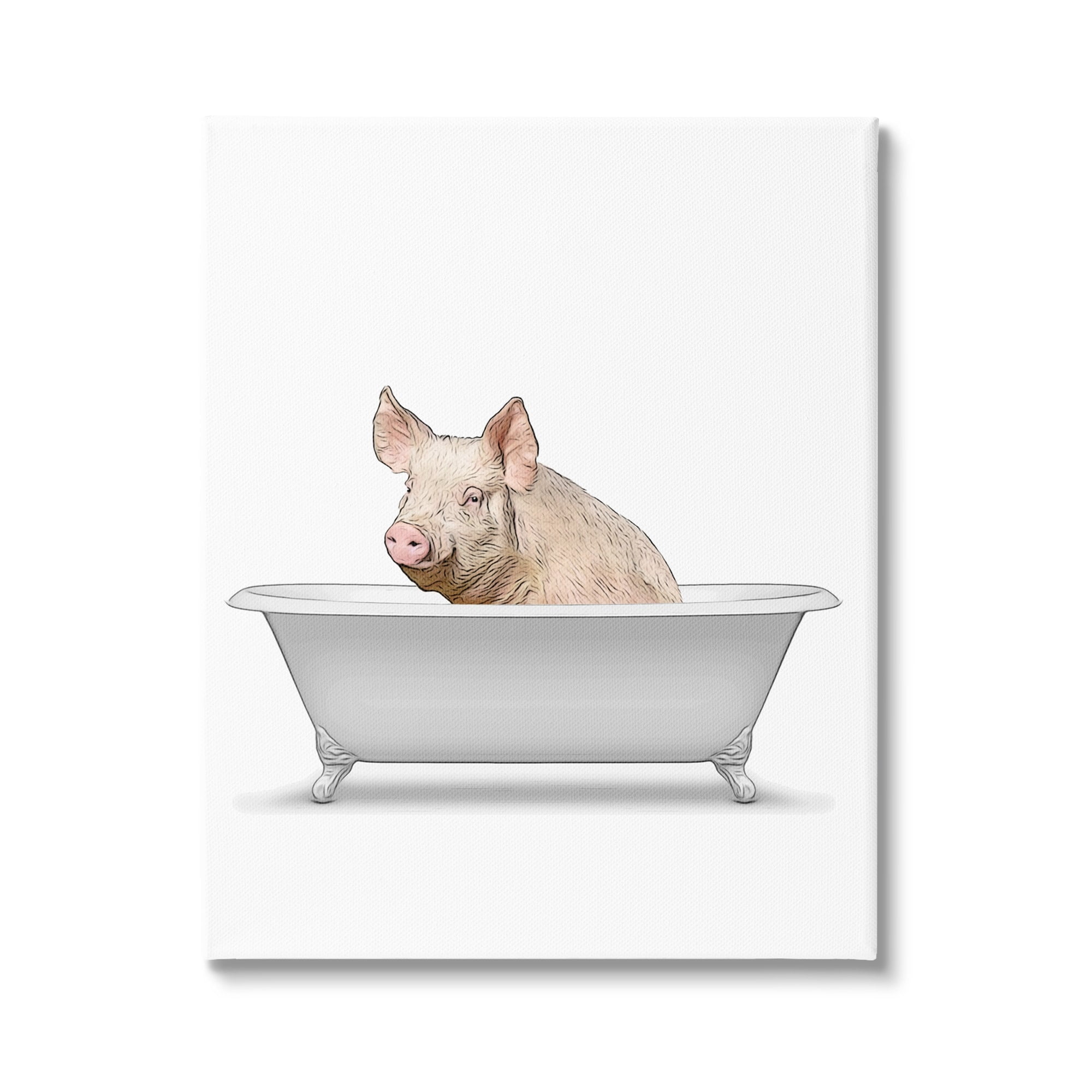 Stupell Industries Farm Pig Bath Tub Bathroom Animals & Insects Painting Gallery Wrapped Canvas Print Wall Art