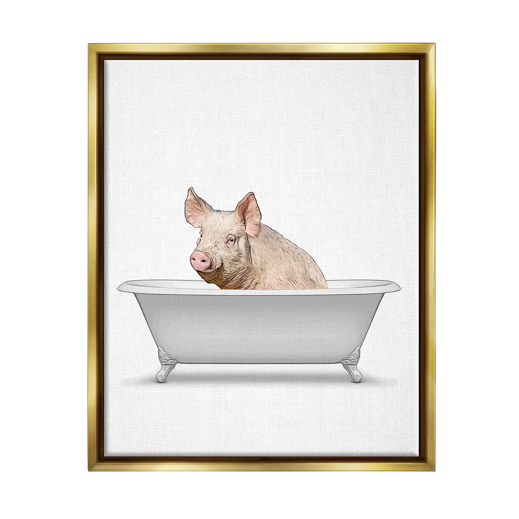 Stupell Industries Farm Pig Bath Tub Bathroom Animals & Insects Painting Gold Floater Framed Art Print Wall Art