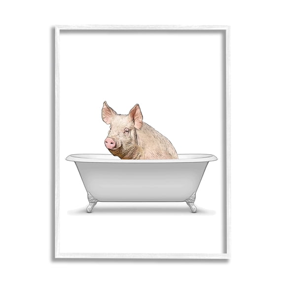 Stupell Industries Farm Pig Bath Tub Bathroom Animals & Insects Painting White Framed Art Print Wall Art