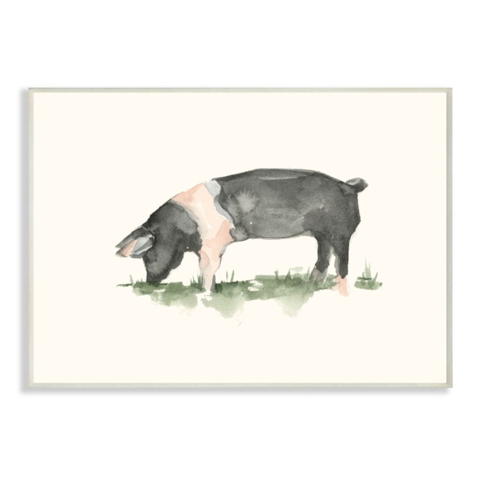Stupell Industries Farm Pig Grazing in Field Hog Watercolor Design by Ethan Harper