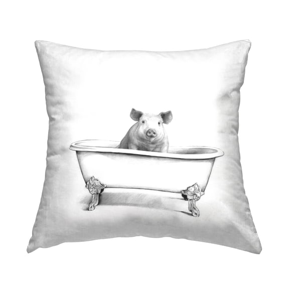 Stupell Industries Farm Pig In Bathtub Adorable Hog Animal Design by Victoria Borges Throw Pillow