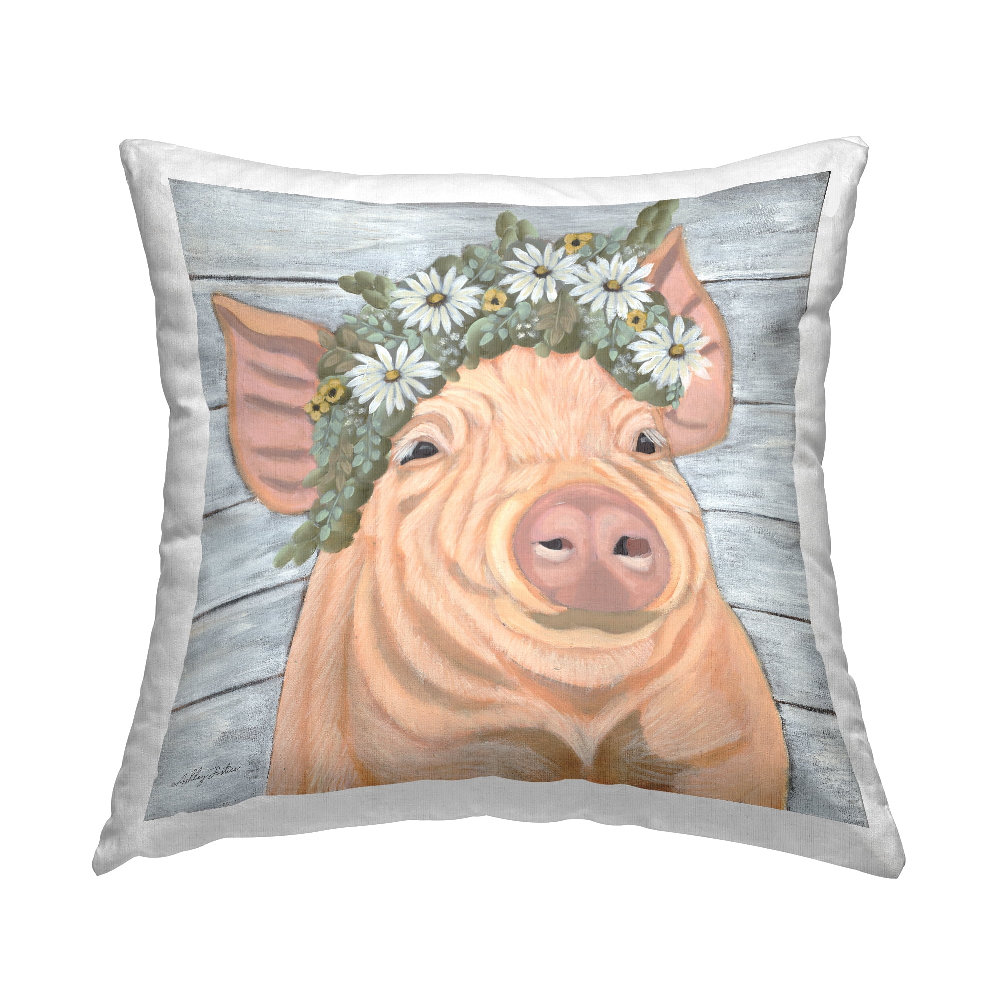 Stupell Industries Farm Piglet Country Florals Printed Throw Pillow Design by Ashley Justice
