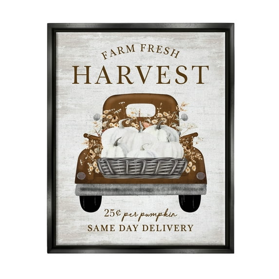 Stupell Industries Farm Pumpkin Harvest Holiday Painting Black Floater Framed Canvas Art Print Wall Art, 17 x 21