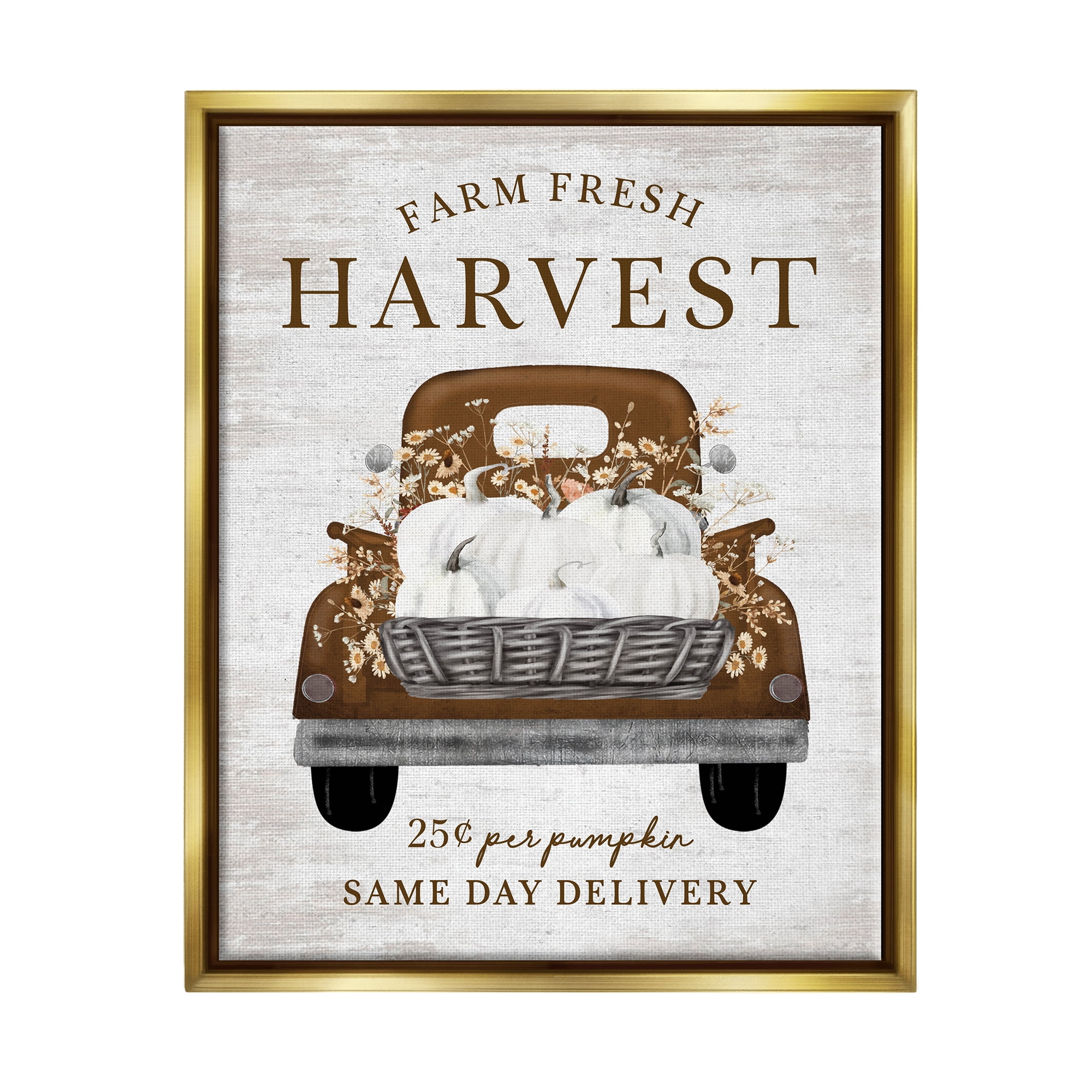 Stupell Industries Farm Pumpkin Harvest Holiday Painting Gold Floater Framed Canvas Art Print Wall Art, 17 x 21