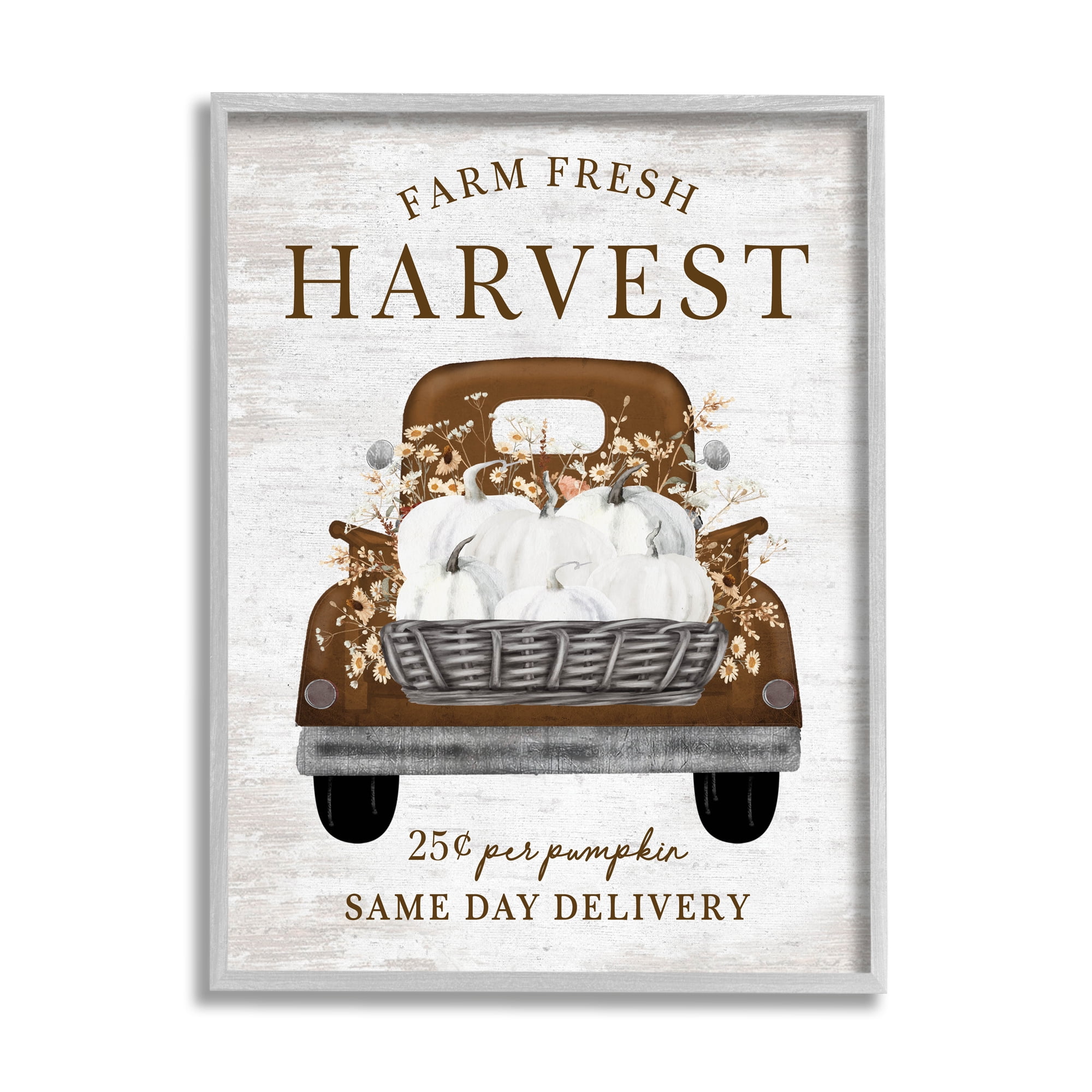Stupell Industries Farm Pumpkin Harvest Holiday Painting Gray Framed Art Print Wall Art, 11 x 14