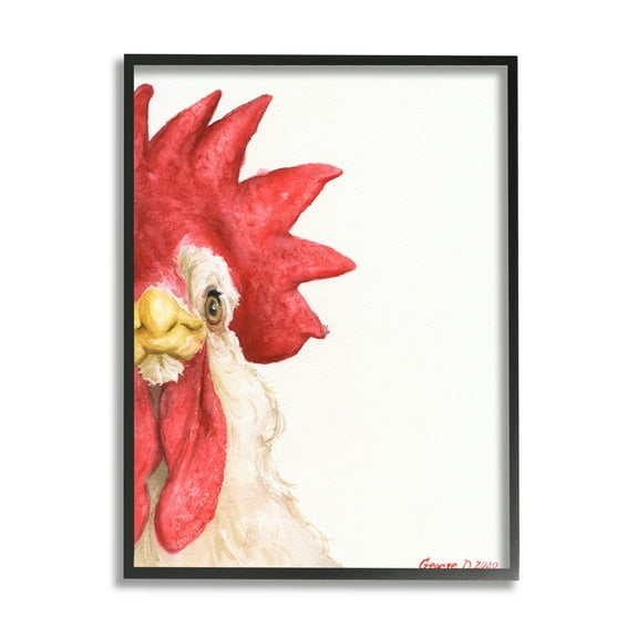 Stupell Industries Farm Rooster Close Up Portrait Big Red Bird Black Framed, 24 x 30, Design by George Dyachenko