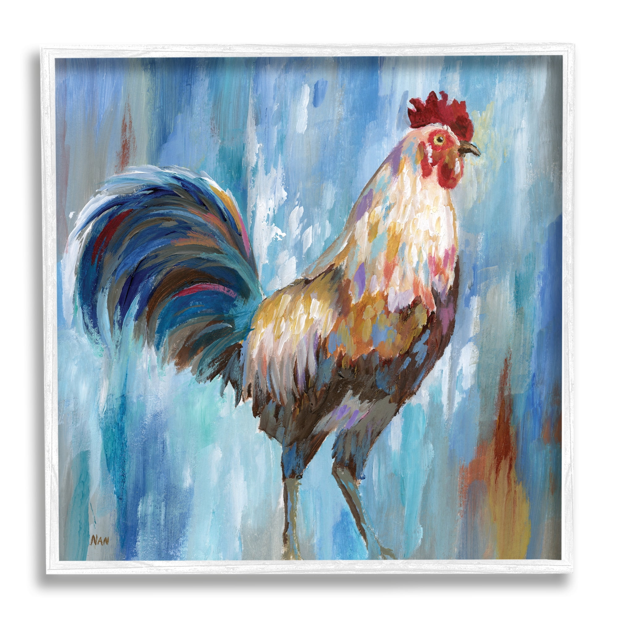 Stupell Industries Farm Rooster Contemporary Morning Country Bird Animals & Insects Painting White Framed Art Print Wall Art, 24 x 24