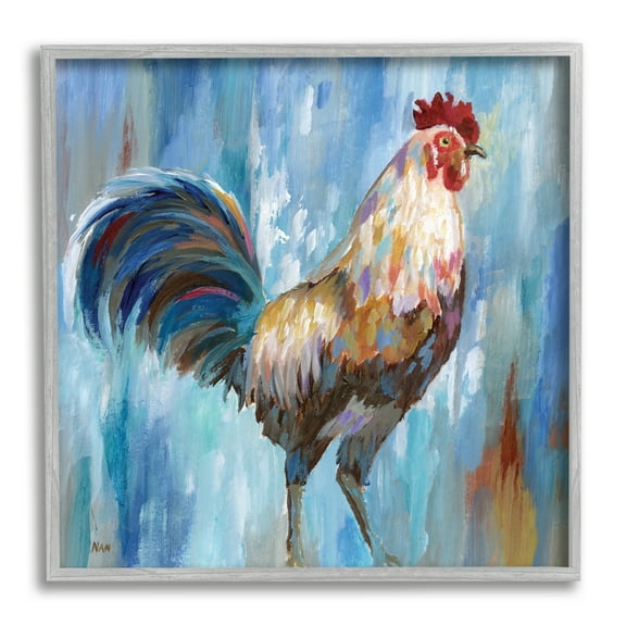 Stupell Industries Farm Rooster Contemporary Painting Morning Country Bird Farmhouse Painting Gray Framed Art Print Wall Art, 12 x 12, Design by Nan