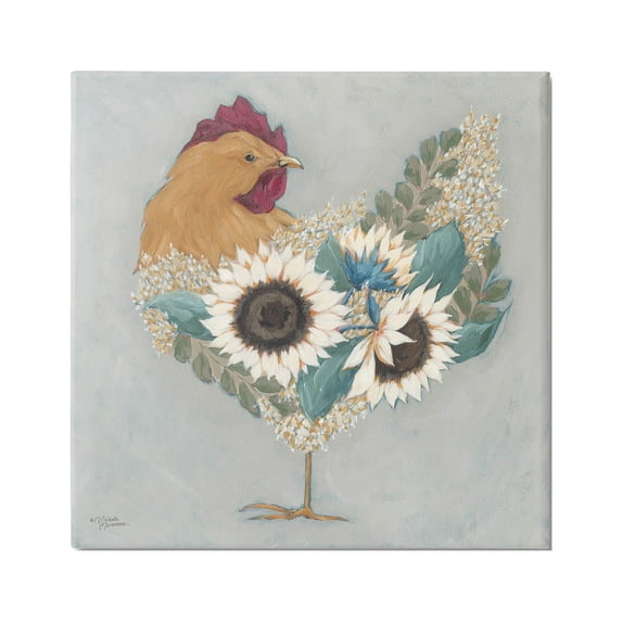 Stupell Industries Farm Rooster Layered Floral Blossoms Painting Gallery Wrapped Canvas Print Wall Art, Design by Michele Norman