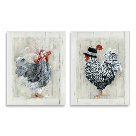 Stupell Industries Farm Rooster and Hen Vintage Birds Brim Hats, 13 x 19, Design by Sally Swatland