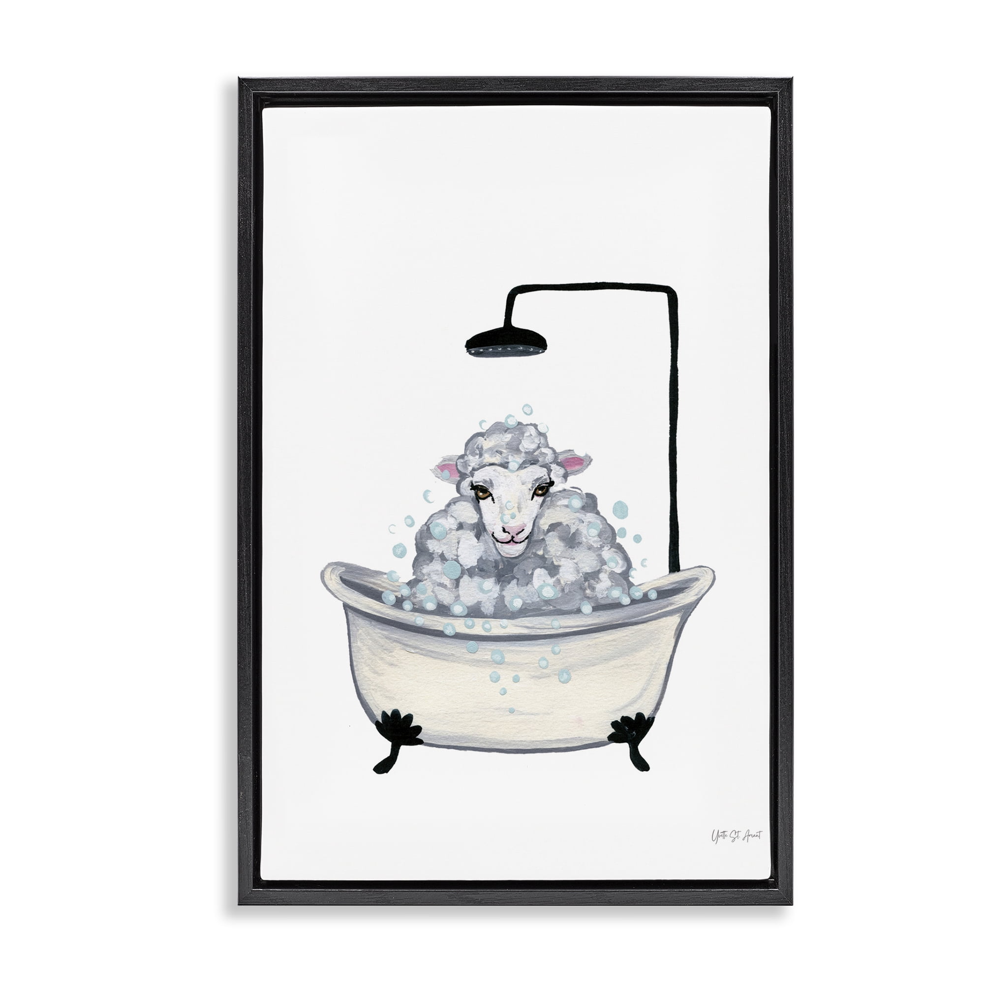 Stupell Industries Farm Sheep Bathtub Typography Painting Black Floater Framed Canvas Art Print Wall Art, 21 x 31