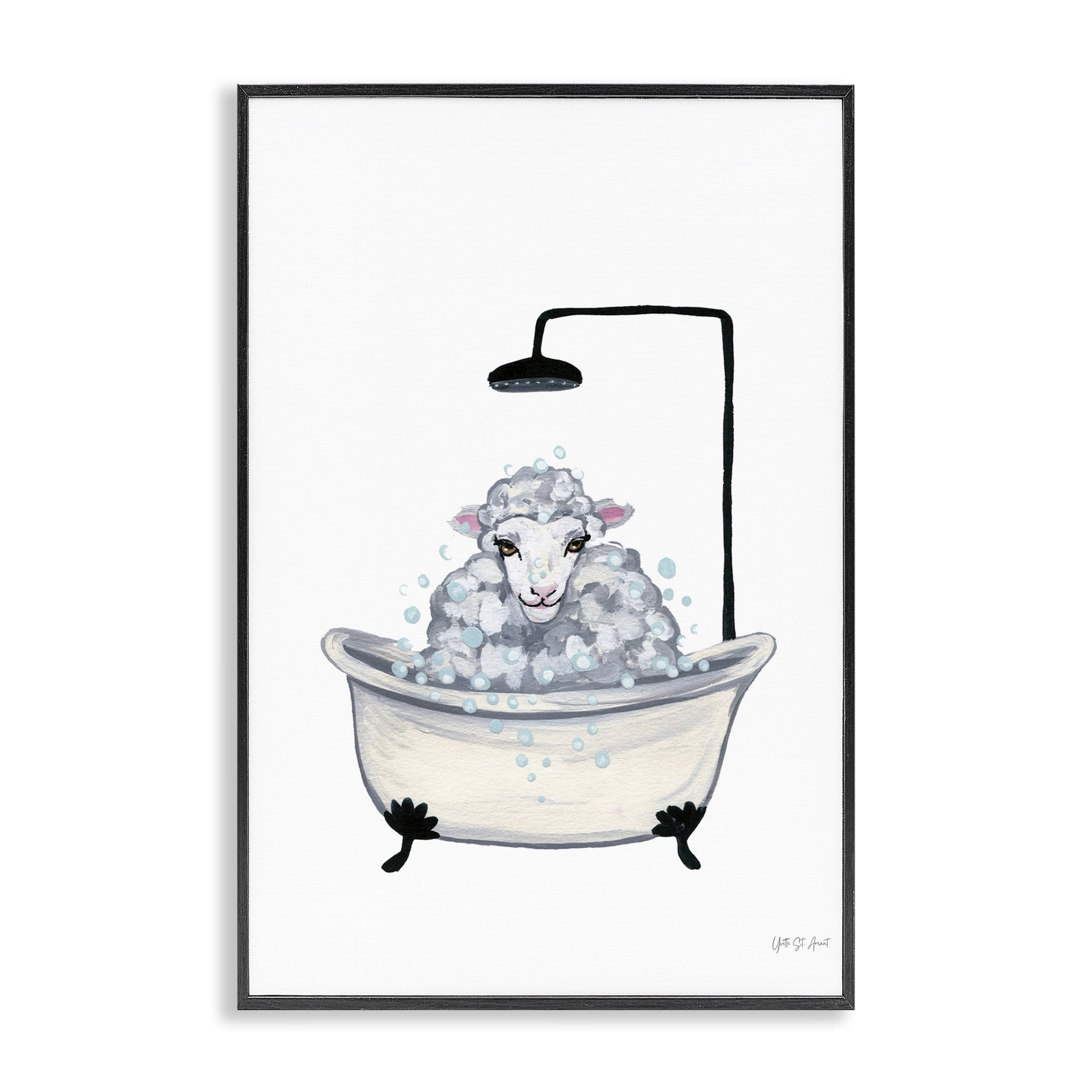 Stupell Industries Farm Sheep Bathtub Typography Painting Black Framed Art Print Wall Art, 16 x 24