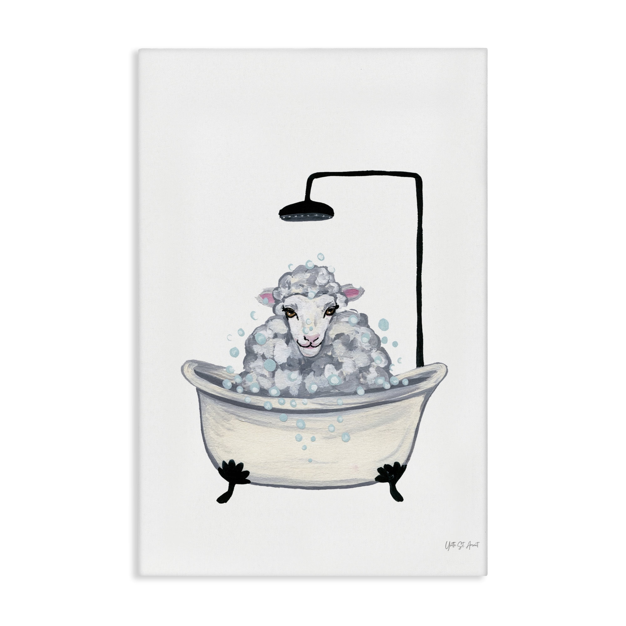 Stupell Industries Farm Sheep Bathtub Typography Painting Gallery Wrapped Canvas Art Print Wall Art, 16 x 24