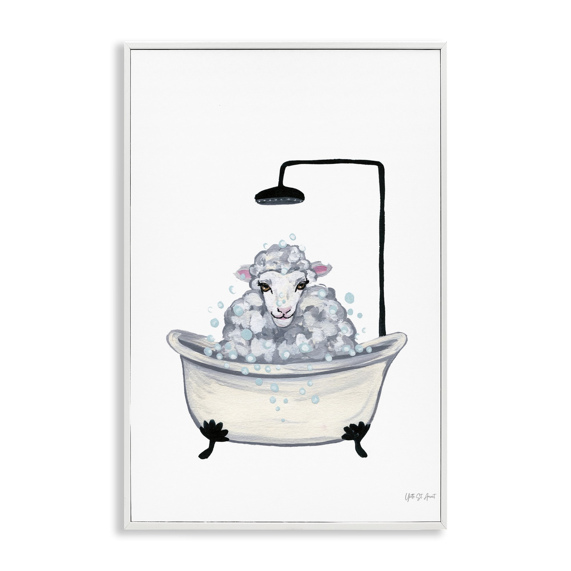 Stupell Industries Farm Sheep Bathtub Typography Painting White Framed Art Print Wall Art, 20 x 30