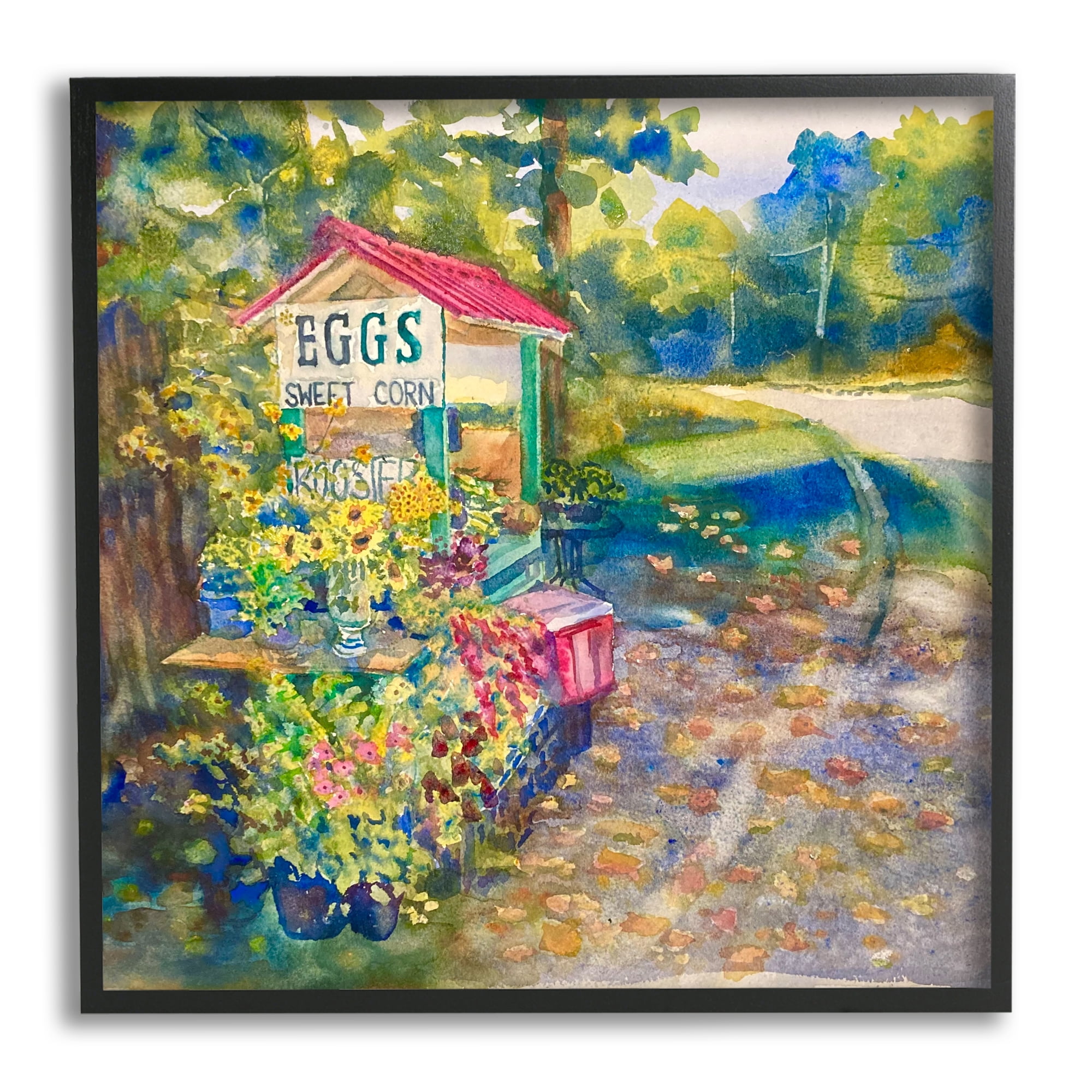 Stupell Industries Farm Stand Painting Nature Painting Black Framed Art Print Wall Art, 17 x 17